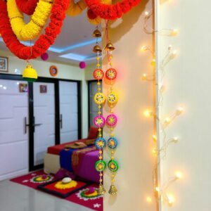 Colorful Decorative Latkan Wall Hanging with Golden Bells 2 Decorative Wall Hanging with Bells – Set of 2