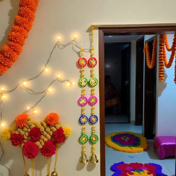 Colorful Decorative Latkan Wall Hanging with Golden Bells Decorative Wall Hanging with Bells – Set of 2 image 2