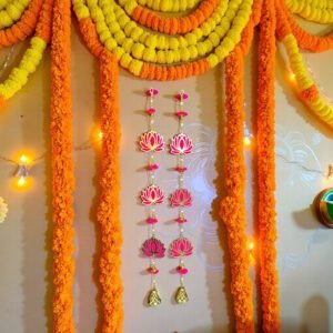 340986d54504404eb5219177e77b2d61 Lotus Design Wall Hanging with Golden Bells