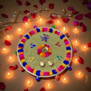 pom-pom multi-colour thali Colorful Pom-Pom Puja Thali
