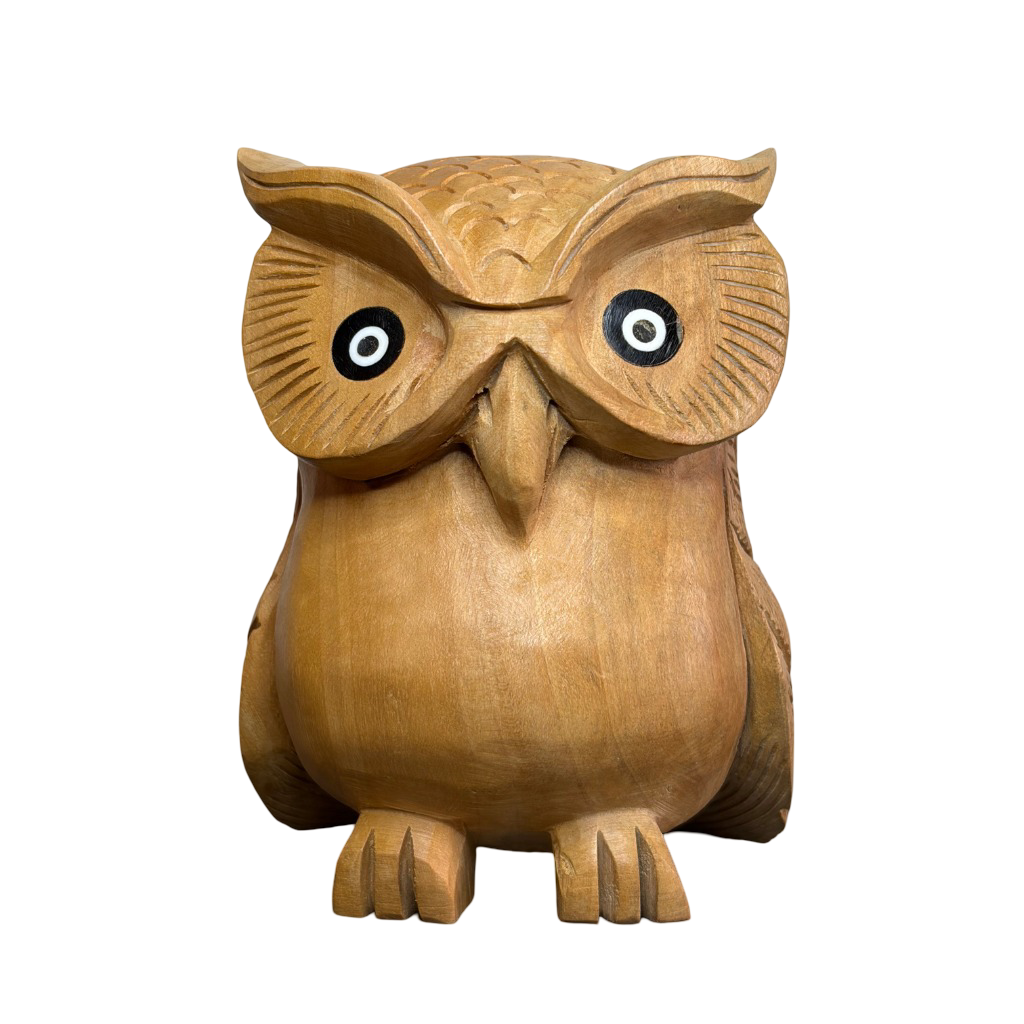 Hand-Carved Wooden Owl Figurine | Classic Natural Wood Owl Statue for Home Décor & Gifting