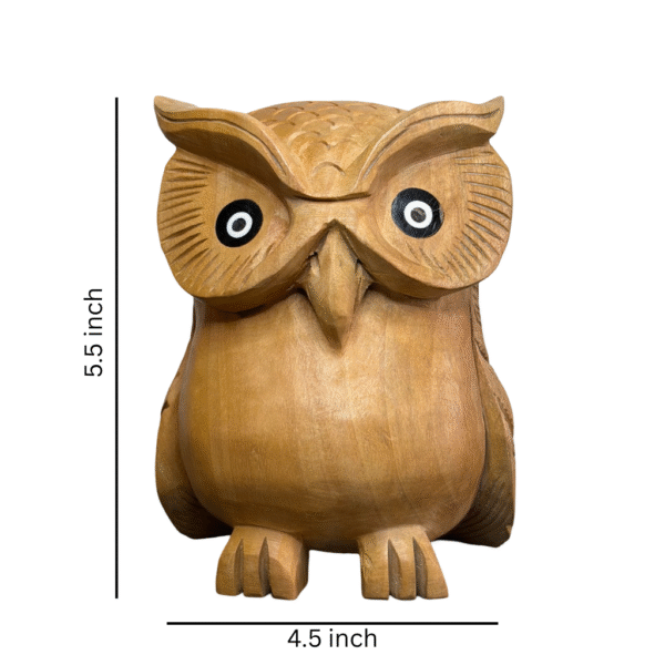 5 Hand-Carved Wooden Owl Figurine | Classic Natural Wood Owl Statue for Home Décor & Gifting