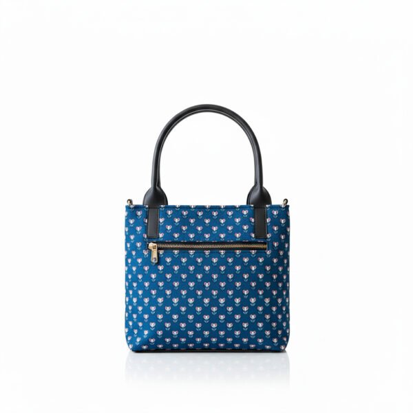 Blue Floral Print Tote Bag – Fabric Handbag with Sturdy Handles