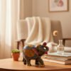 Handcrafted Wooden Grey Elephant Figurine Set – Royal Pattern Decorative Elephants for Home Décor & Gifting