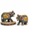 Handcrafted Wooden Grey Elephant Figurine Set – Royal Pattern Decorative Elephants for Home Décor & Gifting