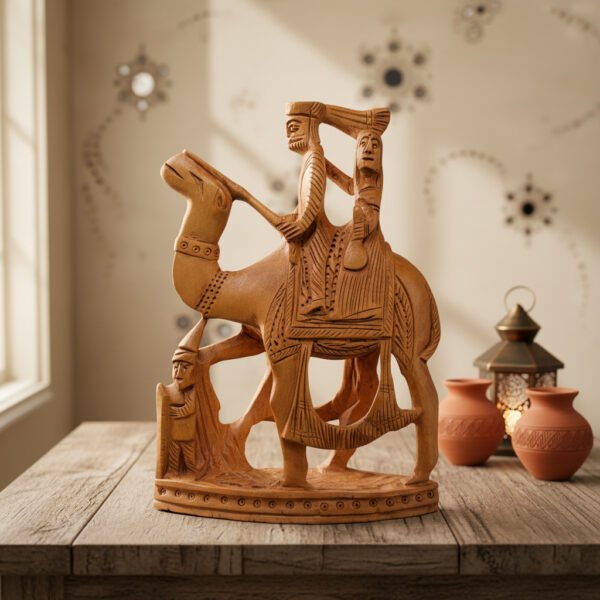 Handcrafted Wooden Camel Rider Sculpture – Tribal Rajasthani Art Figurine | Home Décor Showpiece
