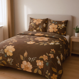 Hf design 5 Dark Brown Floral Bedsheet With Warm Flower Print – Double Bed Cotton Sheet