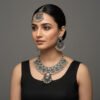 Oxidised Silver Floral Necklace Set Multicolor Antique Jewelry