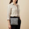 Black & White Paisley Print Sling Bag – Lightweight Crossbody with Front Zipper Pocket