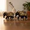 black and gold elephant image 3 Handcrafted Wooden Elephant Figurine Set with Stone Work – Black & Gold Royal Home Decor