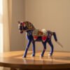 horse image 2 Handcrafted Blue Metal Horse Figurine | Decorative Rajasthani Horse Statue with Pearl & Enamel Work