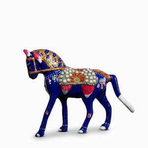 horse image 4 Handcrafted Blue Metal Horse Figurine | Decorative Rajasthani Horse Statue with Pearl & Enamel Work