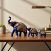 metal elephant image 2 Handcrafted Blue Metal Elephant Figurines – Set of 3 | Decorative Rajasthani Elephant Showpieces with Pearl & Enamel Work