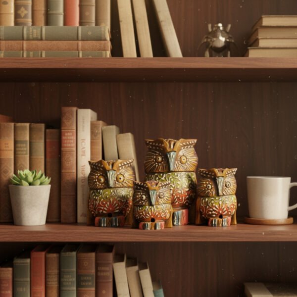 4-Piece Wooden Owl Family Set – Handcrafted Home Décor
