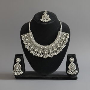 oxidised Jewlrey design 2 image 1 Oxidized Silver Teardrop Necklace Set | Handcrafted