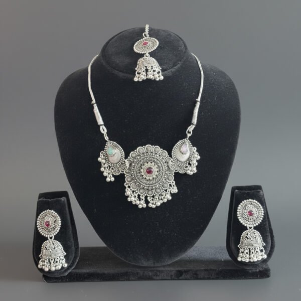 Oxidized Silver Multi-Stone Necklace Set