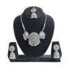 Handcrafted Oxidized Silver Necklace Set with Multi-Stone Detailing – Necklace, Earrings & Maang Tikka