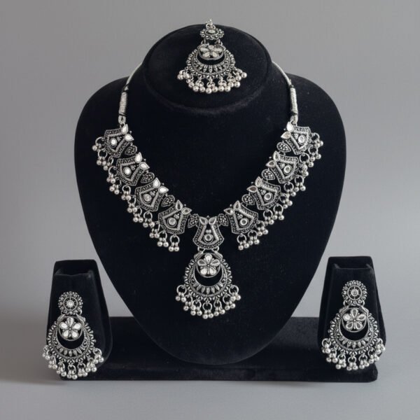 Floral Oxidized Silver Necklace Set