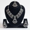 Handcrafted Oxidized Silver Floral Necklace Set with Earrings & Maang Tikka – Ethnic Statement Jewelry
