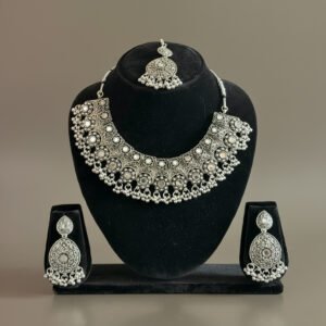 oxidised Jewlrey design 5 image 3 Antique Oxidized Silver Wide Necklace Set | Traditional Indian Jewelry