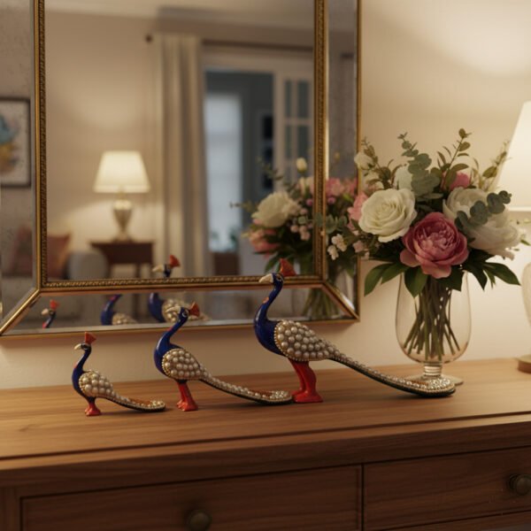 Handcrafted Pearl Peacock Set of 3 – Decorative Showpiece