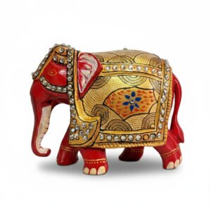 red wedding elephant 3rd image 1 Handcrafted Wooden Red Elephant Figurines – Traditional Rajasthani Art Home Décor & Gifting Piece