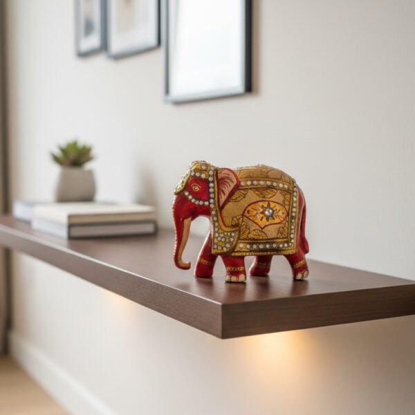 red wedding elephant 3rd image 4 Handcrafted Wooden Red Elephant Figurines – Traditional Rajasthani Art Home Décor & Gifting Piece