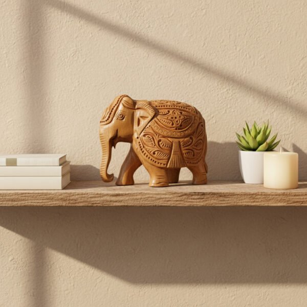 wooden elephant image 2 Hand-Carved Wooden Elephant Figurine | Natural Wood Elephant Statue for Home Décor & Gifting