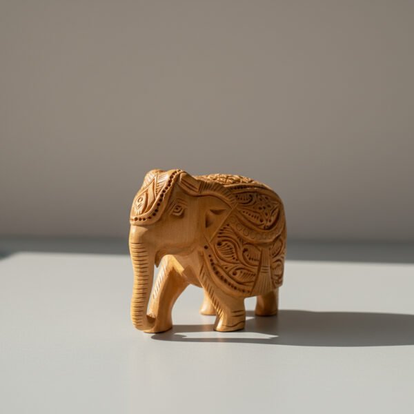 wooden elephant image 4 Hand-Carved Wooden Elephant Figurine | Natural Wood Elephant Statue for Home Décor & Gifting