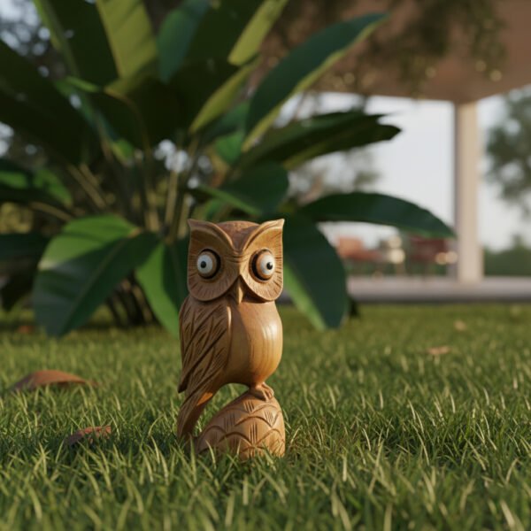 wooden owl image 2 Hand-Carved Wooden Wide-Eyed Owl Figurines | Natural Wood Owl for Home Décor & Gifting