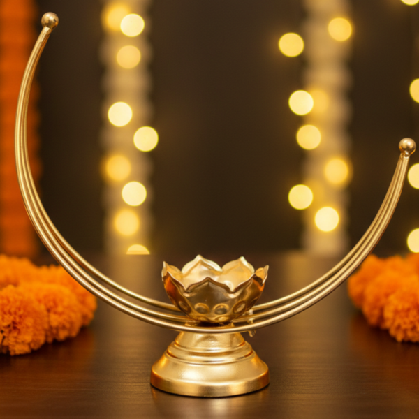 Crescent Moon Tea Light Candle Holder – Gold Metal Home Décor