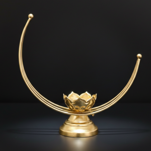 Crescent Moon Tea Light Candle Holder – Gold Metal Home Décor