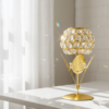 Gold Flower Crystal Look Candle Holder – Metal Stand Luxury Table Decor