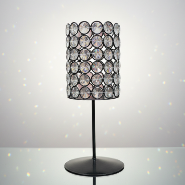 Crystal Tea Light Candle Holder Stand – Black Metal Luxury Decor