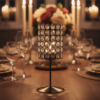 Crystal Tea Light Candle Holder Stand – Black Metal Luxury Decor