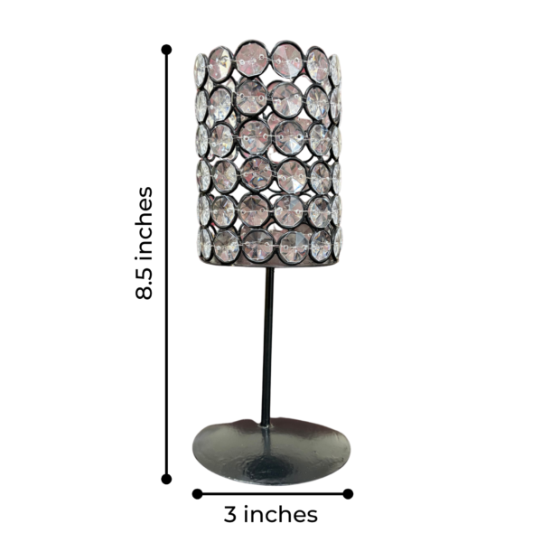 Crystal Tea Light Candle Holder Stand – Black Metal Luxury Decor