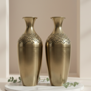 Gold Embossed Metal Decorative Vase Set of 2 – Elegant Modern Home Décor Accent