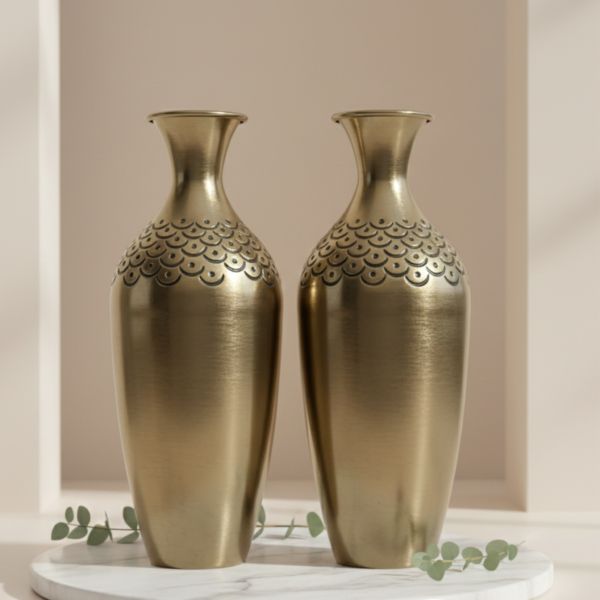 Gold Embossed Metal Decorative Vase Set of 2 – Elegant Modern Home Décor Accent image 1 Gold Embossed Metal Decorative Vase Set of 2 – Elegant Modern Home Décor Accent