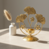 Gold Floral Leaf Tea Light Candle Holder – Metal Luxury Table Decor Stand