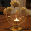 Gold Floral Leaf Tea Light Candle Holder – Metal Luxury Table Decor Stand