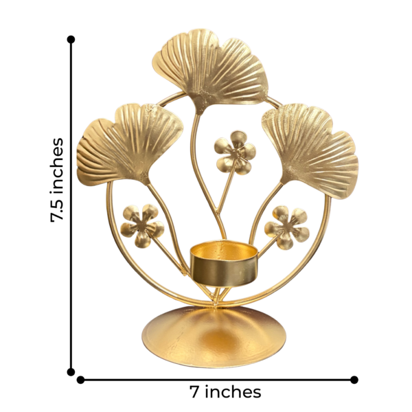 Gold Floral Leaf Tea Light Candle Holder – Metal Luxury Table Decor Stand