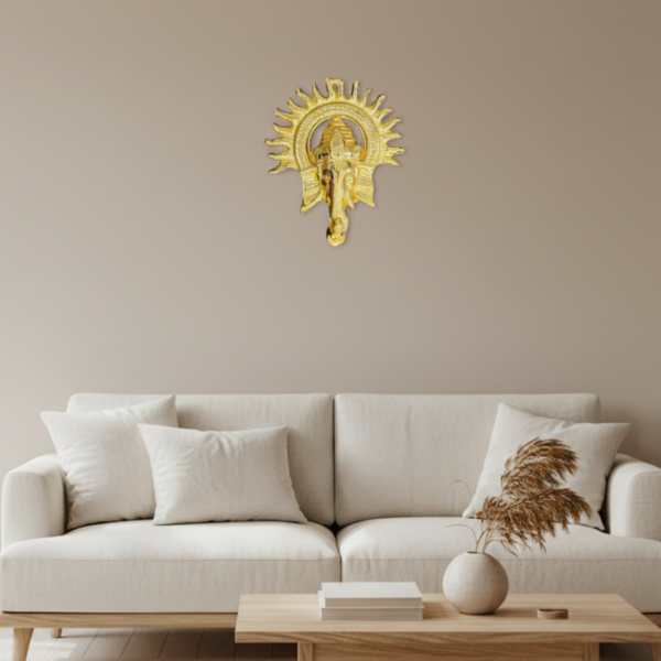 Gold Ganesha Wall Hanging – Decorative Spiritual Wall Decor image 1 Gold Ganesh Ji Wall Hanging – Decorative Spiritual Wall Decor