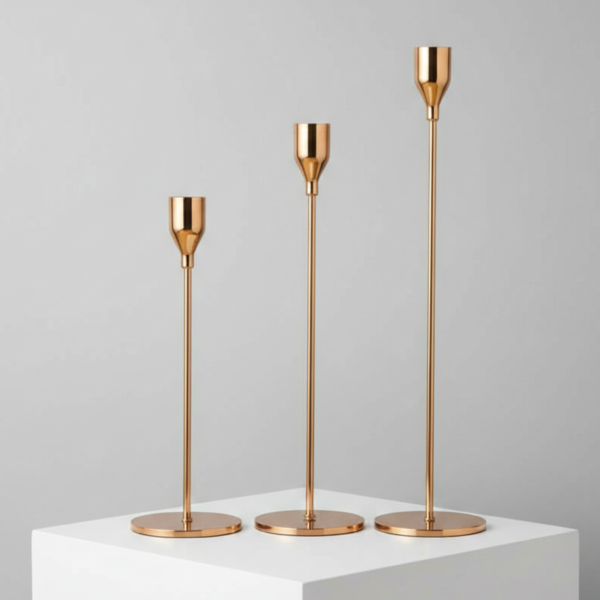 Gold Metal Candle Holder Set of 3 – Modern Tall Taper Candle Stand for Table & Home Décor
