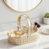 Gold Metal Decorative Basket Tray with Handle – Luxury Oval Storage Basket for Home Decor, Bathroom, Vanity & Gift Hamper