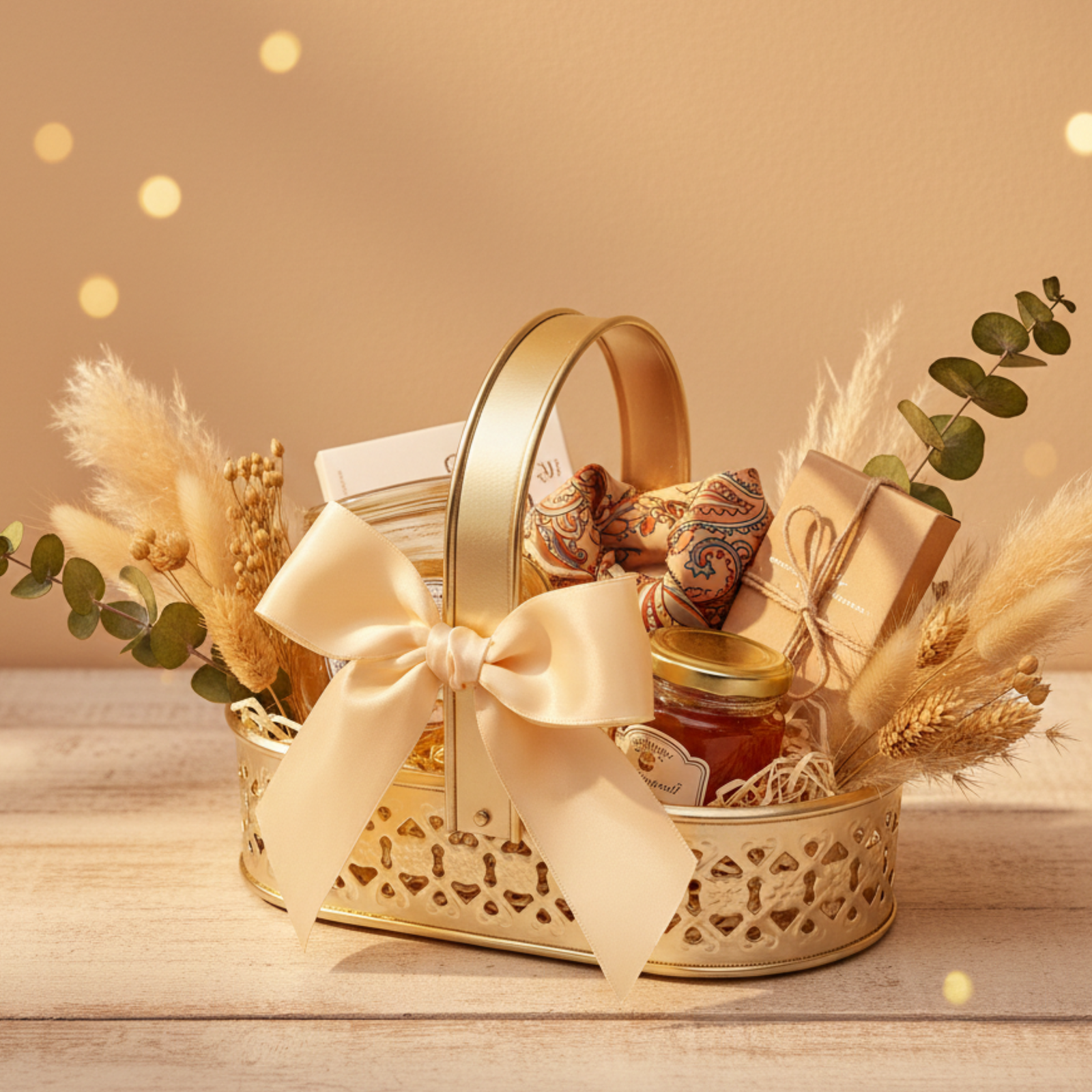 Gold Metal Decorative Basket Tray with Handle