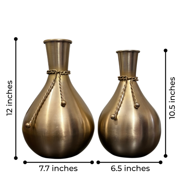 Gold Metal Decorative Vase Set with Rope Accent – Modern Luxury Home Décor