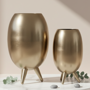 Gold Metal Decorative Vase Set with Tripod Legs – Modern Luxury Home Décor