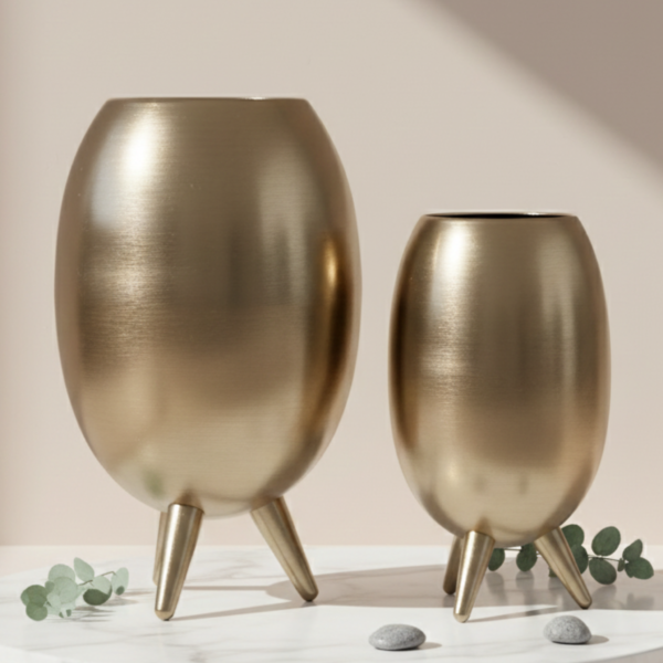 Gold Metal Decorative Vase Set with Tripod Legs – Modern Luxury Home Décor