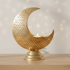 Gold Moon Tea Light Candle Holder – Perforated Metal Crescent Décor image 1 Gold Perforated Crescent Moon Candle Holder – Metal Tea Light Decor