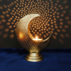 Gold Moon Tea Light Candle Holder – Perforated Metal Crescent Décor image 3 Gold Perforated Crescent Moon Candle Holder – Metal Tea Light Decor
